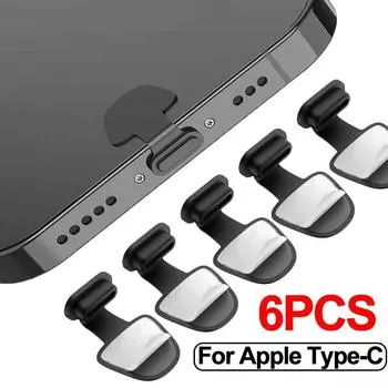 6 шт. Защитная заглушка для порта зарядки от пыли и грязи для iPhone Samsung USB Type-C, силиконовая заглушка для защиты от пыли, защита от потери