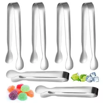 6 шт., зажим для кубиков льда, утолщенные мини-щипцы из нержавеющей стали, кухонные щипцы для сервировки еды для ледяных десертов, закусок серебряный