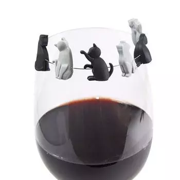 6 шт., зажимы для чайных пакетиков, пищевые термостойкие многоразовые силиконовые держатели для чайных пакетиков в форме кошки, маркеры для напитков 6pcs