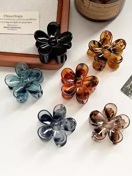 6 шт. Зажимы для волос Леопардовые Нейтральные Цвета, Цветочные Нескользящие Милые Заколки-крабы для Густых Волос Женские Девичьи