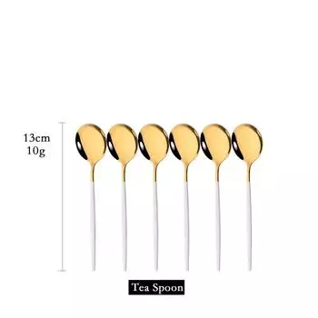 6 шт. Зеркальная белая золотая чайная ложка десертная ложка для мороженого из нержавеющей стали ложка для помешивания кофе кухонные принадлежности столовые приборы серебряный