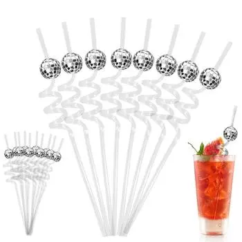 6 шт. зеркальные диско-шары соломинки 70-х годов диско-вечеринка украшение день рождения свадьба девичник девичник принадлежности для коктейлей питьевая соломинка 6pcs