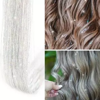 6 шт., женские мишуры на клипсах, термостойкие красочные длинные прямые блестящие шиньон с мишурой, женские аксессуары для волос для девочек