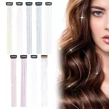 6 шт., женские мишуры на клипсах, термостойкие красочные длинные прямые блестящие шиньон с мишурой, женские аксессуары для волос для девочек