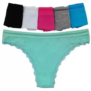 6 шт. женские стринги, хлопковые стринги, сексуальные кружевные трусики с Т-образной спинкой, женское нижнее белье, женские трусики M