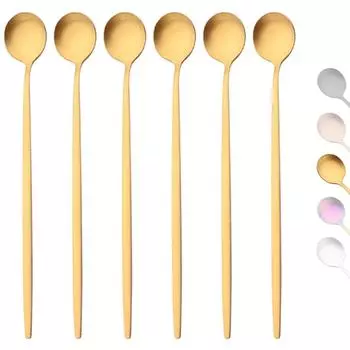 6 шт. Золотая ложка для перемешивания кофе, чая с длинной ручкой, десертные ложки для мороженого, экологически чистая посуда из нержавеющей стали, кухонные принадлежности серебряный