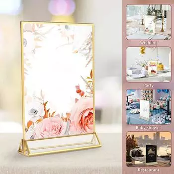 6 шт. золотая рамка настольная стойка для листовок акриловый держатель знака стойка для меню двухсторонняя стойка для дисплея 150*238