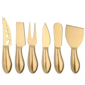 6 шт. Золотой мини-нож, вилка, долото из нержавеющей стали для масла, сыра, матовый резак, столовые приборы, кухонный гаджет