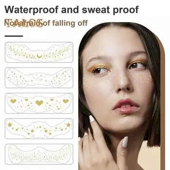 6 шт. золотых блестящих веснушек для лица, наклейки-татуировки, водонепроницаемые искусственные веснушки, мерцающие блестки для макияжа для гламурного образа, праздничные сверкающие A
