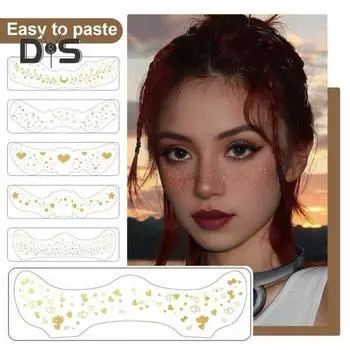 6 шт. золотых блестящих веснушек для лица, наклейки-татуировки, водонепроницаемые искусственные веснушки, мерцающие блестки для макияжа для гламурного образа, праздничные сверкающие L