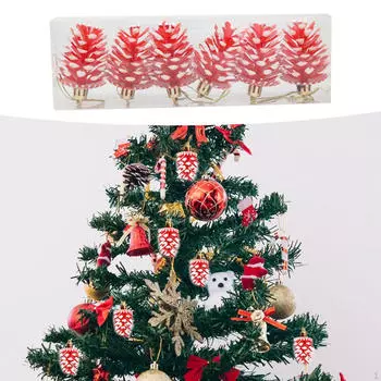 6 штук искусственных шишек, елочные украшения, праздничные декоративные рождественские подвески для красный