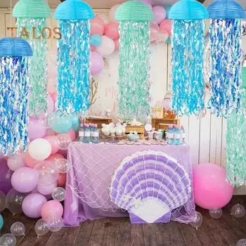 6 штук в упаковке с медузами, градиентные синие бумажные фонарики на тему океана, украшения для пляжа, бассейна, классной комнаты, подвесной декор для вечеринки по случаю дня рождения русалки синий