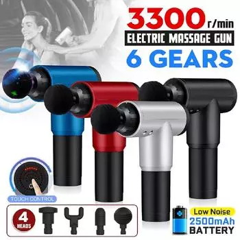 6 скоростей 4 насадки 3300 об/мин Терапевтические массажные пистолеты Массажер для мышц Боль Спорт Массажная машина Расслабление Тело Похудение Облегчение белый