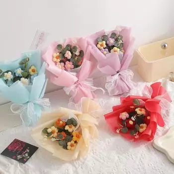 6 Слоеных цветов Букет Имитация Слоеных цветов Букет из ткани Вязаный цветочный букет