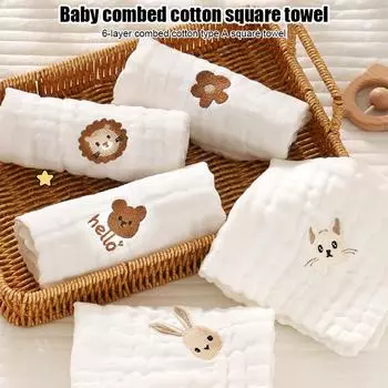 6 слоев хлопковых вышитых детских полотенец для слюны, влажные салфетки для рук и лица, нагрудник для новорожденных, детский носовой платок, мягкая мочалка для малышей, салфетка для отрыжки
