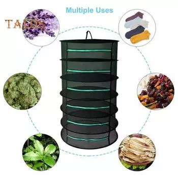 6-слойная складная полка для сушки трав из полиэфирной сетки с мешком на шнурке. Эффективная защитная сетчатая сушилка для быстрой и равномерной сушки. чёрный