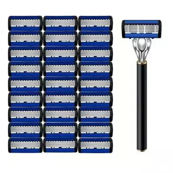 6-слойное лезвие бритвы, классическая бритва многоразового использования, черная бритва со сменным лезвием, безопасная мужская ручная бритва