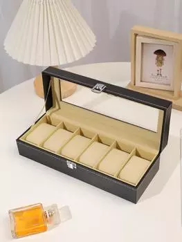 6 Slots Wrist Watch Box Watch Holder Storage Case Organizer PU Leather Watch Display Box regalos para hombre чёрный