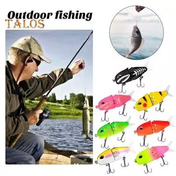 6 см/6,5 г многосоставная рыболовная приманка с двойными крючками, реалистичная двухсекционная пластиковая искусственная приманка для пресноводного и соленого окуня, форели и щуки чёрный