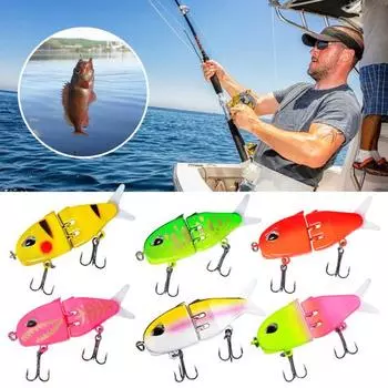 6 см/6,5 г многосоставная рыболовная приманка с двойными крючками, реалистичная двухсекционная пластиковая искусственная приманка для пресноводного и соленого окуня, форели и щуки