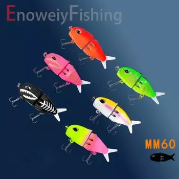 6 см/6,5 г многосоставная рыболовная приманка с крючками, реалистичная двухсекционная пластиковая искусственная приманка для пресноводного и соленого окуня и форели