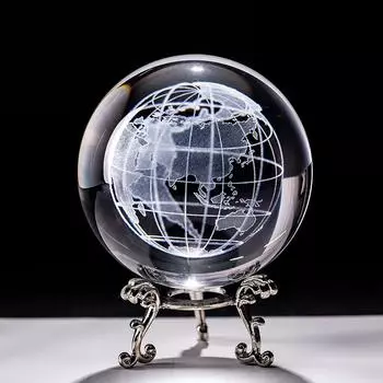 6 см хрустальный шар 3D гравированный лазером земной шар стеклянный глобус планеты с подставкой украшение для дома и офиса пресс-папье 60mm