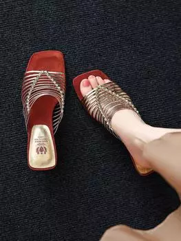 6 см ~ Каблук специальной формы, французский ретро-темперамент, тонкая полоска, танкетка, высокие каблуки, не устают ноги, красивые римские классные тапочки, женские летние 34 серебряный