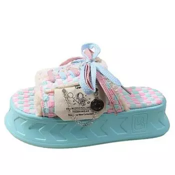 6 см Kawaii летние женские плетеные тапочки на платформе модные шлепанцы карамельного цвета сандалии плоская повседневная обувь для женщин 35 небесно-голубой