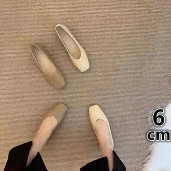 6 см квадратная головка неглубокий носок квадратный толстый каблук одинарные туфли женские туфли 40 бежевый