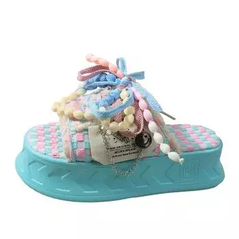 6 см милые кавайные модные граффити тапочки женские толстые подошвы рельефная парусиновая линия перетаскивание для модных женских кексов внешняя одежда 35