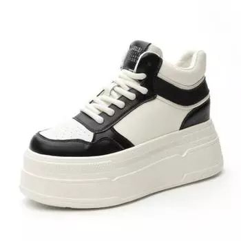 6 см натуральная натуральная кожа женские модные кроссовки на платформе танкетке массивные повседневные ботильоны 2024 весна осень женская обувь 34 чёрный