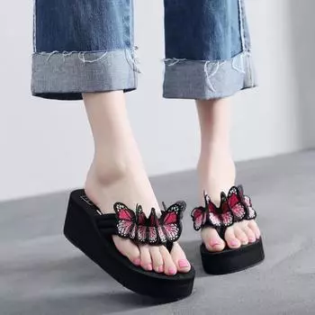 6 см пляжные шлепанцы сшитые вручную с вышитым милым модным бантом летние тапочки 35 красный