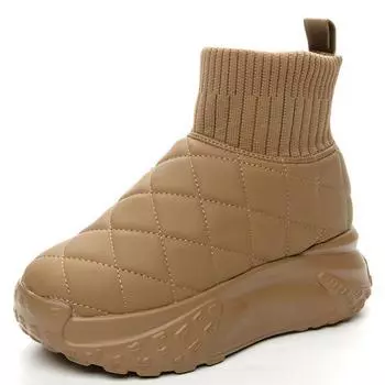 6 см пуховые вязаные женские теплые полуботинки с застежкой-молнией на молнии весна-осень модные зимние плюшевые ботинки с скрытым каблуком на платформе и танкетке 34 чёрный