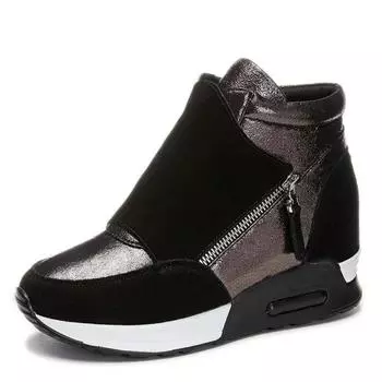 6 см высокие женские туфли из искусственной кожи на платформе, ботильоны на танкетке со скрытым каблуком, осенние теплые меховые зимние туфли, кроссовки 34 бежевый