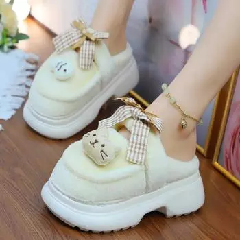 6 см высота толстые зимние тапочки женские теплые дизайнерские кошачьи шлепанцы роскошные хлопковые домашние туфли женские мюли на платформе женская обувь 36-37 кофейный