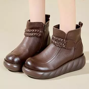 6 см женские ботильоны из натуральной коровьей кожи на осень, весенние ботильоны, этнические мокасины Rero на платформе, танкетке, на толстом каблуке 225 коричневый