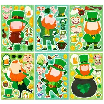 6 Ст. Пазлы-наклейки Патрика Интерактивный пазл для родителей и детей Креативные наклейки Ирландский фестиваль Сделай сам