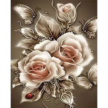 - 6 Stck 5D DIY Vollrundbohrer Diamantmalerei Blumen Schmetterlinge Kunst 30x40