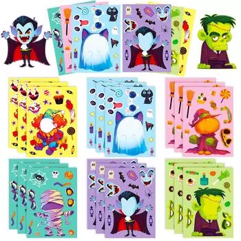 6 Стикеры-пазлы на Хэллоуин для креативного DIY, тыква мумия вампира, меняющие лицо-эмодзи