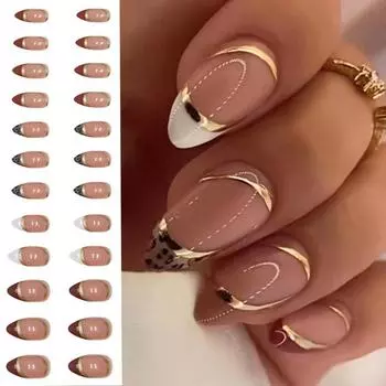 6 стилей, 24 шт., маникюр, сделай сам, съемные простые накладные ногти, французский длинный миндаль, Золотая линия, накладные ногти A185