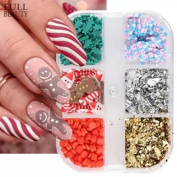 6 стилей ногтей Белый снег Рождественские украшения для ногтей Дизайн ногтей Маникюрные инструменты Дизайн DIY Украшения для ногтей