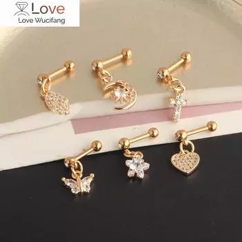 6 стилей серьги-подвески для женщин, серьги в виде звезды, луны, сердца, руки, бабочки, козелка, раковины, шарика