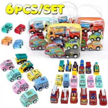 6 Stk Pull-Back Autos Spielzeug Tragbare Mini Engineering Fahrzeuge Autos Modell