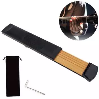 6-струнный 6-ладовый гриф из АБС-пластика, портативный карманный инструмент для занятий гитарой для начинающих с настроечным ключом, бархатной сумкой, тренажером для аккордов