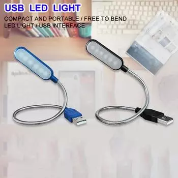 6 светодиодов для ноутбука Power Bank Light Reading Настольная лампа для ПК Компьютер Мини-светильник для книг Светодиодная USB-лампа Гибкий ноутбук 1 pcs чёрный