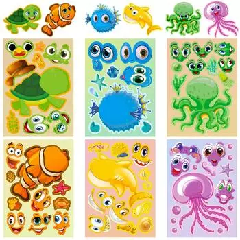 6 упаковок медуз океан лицо чейнджер наклейки сделай сам детская награда мультфильм подводное существо головоломка лицо чейнджер