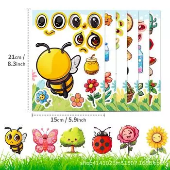 6 упаковок насекомых, животных, мультфильмов, наклеек, меняющих выражение лица, детское самодельное просвещение, обучение родителей и детей в классе, наклейки-головоломки