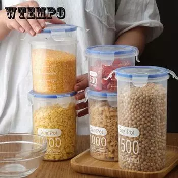 6 упаковок запечатанные банки Пластиковый ящик для хранения продуктов питания Холодильник Организатор Свежее хранение фруктов Овощи Хранение банки Зерно Кухня Коробка для хранения закусок 600*2+800*2+1000*2 прозрачный