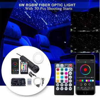 6 Вт RGBW Мерцающий Bluetooth APP RF Управление Звуком Оптоволоконный Звездный Потолок Метеор Комплект