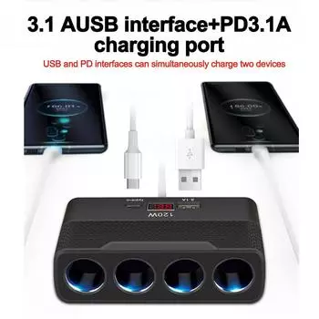 6 в 1 120 Вт разветвитель прикуривателя двойной USB зарядное устройство для телефона 30 Вт адаптер питания с вольтметром для GPS-навигации автомобильный видеорегистратор
